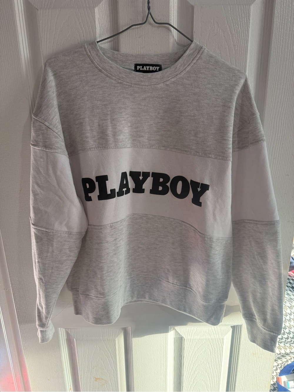 PLAYBOY Gray and White Crewneck Sweatshirt with Black Logo
